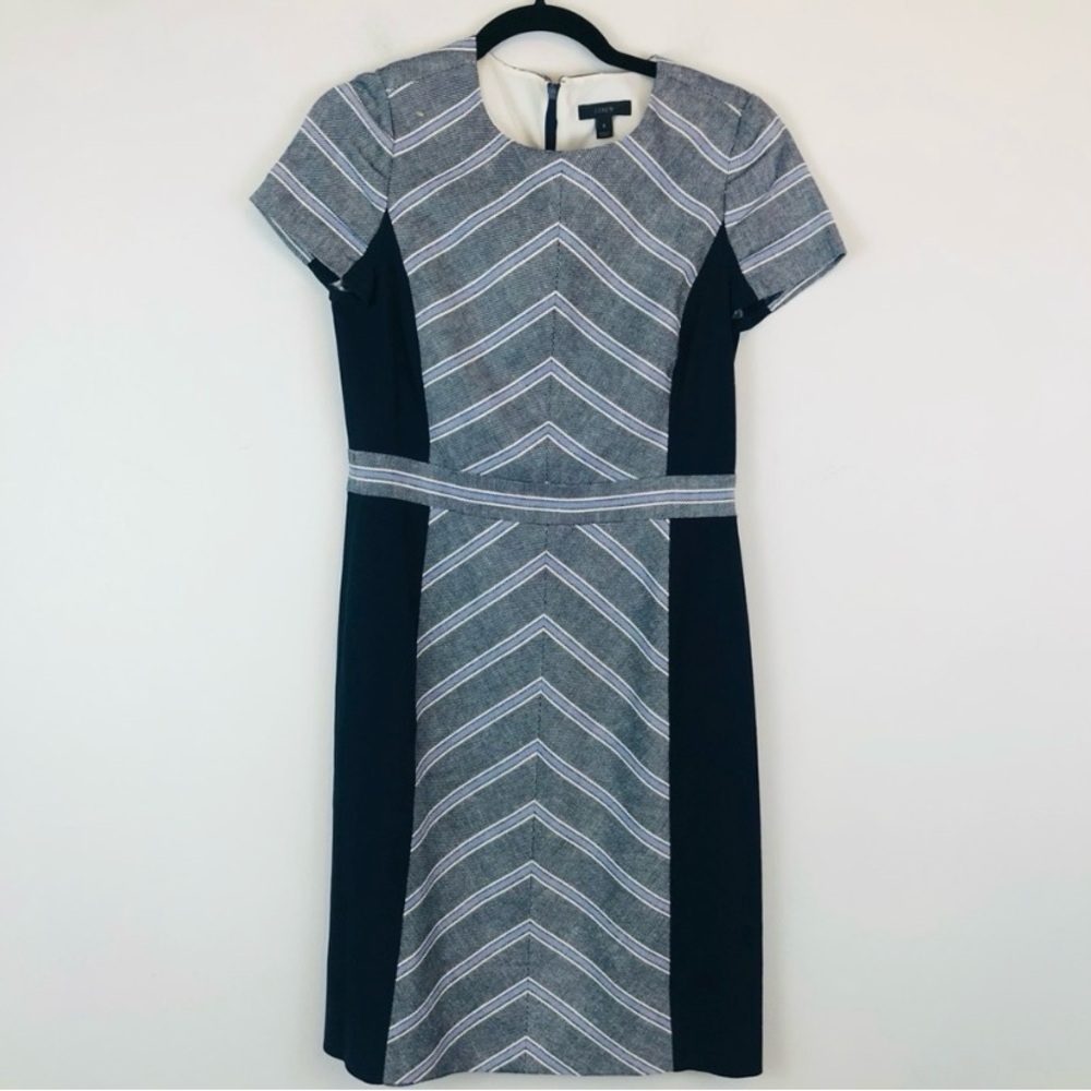 J. Crew | Linen Blend Gray and Blue Chevron Shift Dress Size 6